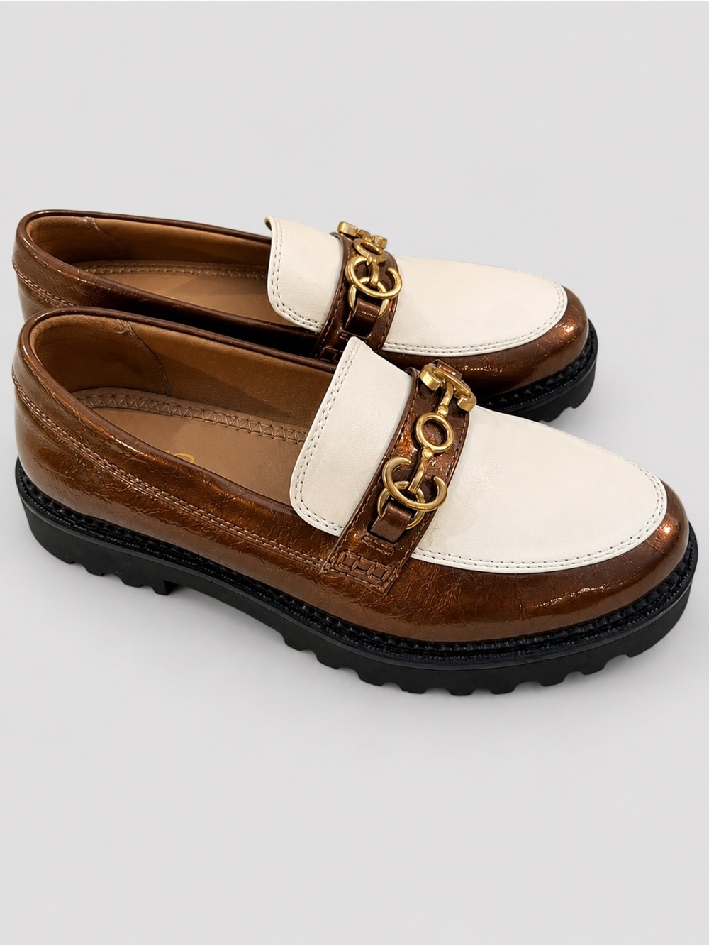 Circus by Sam Edelman Deana Colorblock Lug Sole Loafers Brown Ivory Gold